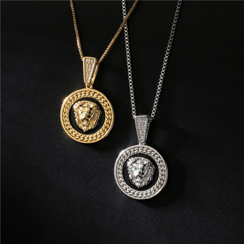 Drip Oil Lion Head Pendant Necklace Hip Hop Jewelry