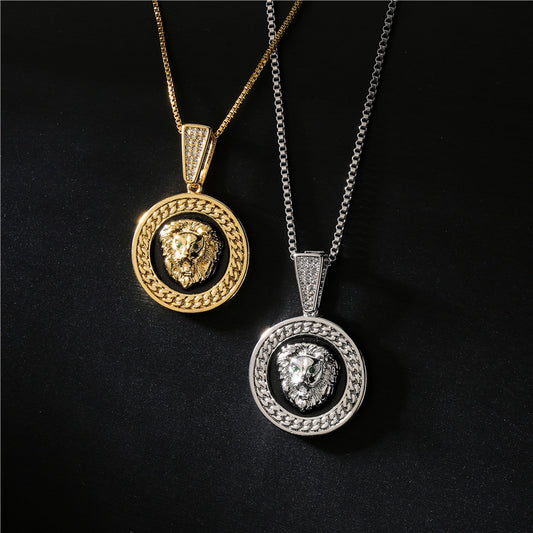 Drip Oil Lion Head Pendant Necklace Hip Hop Jewelry