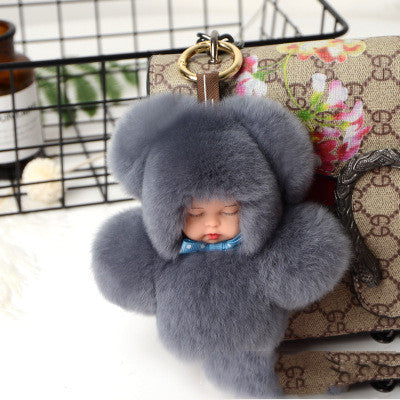 Rex Rabbit Fur Plush Sleep Doll Keychain