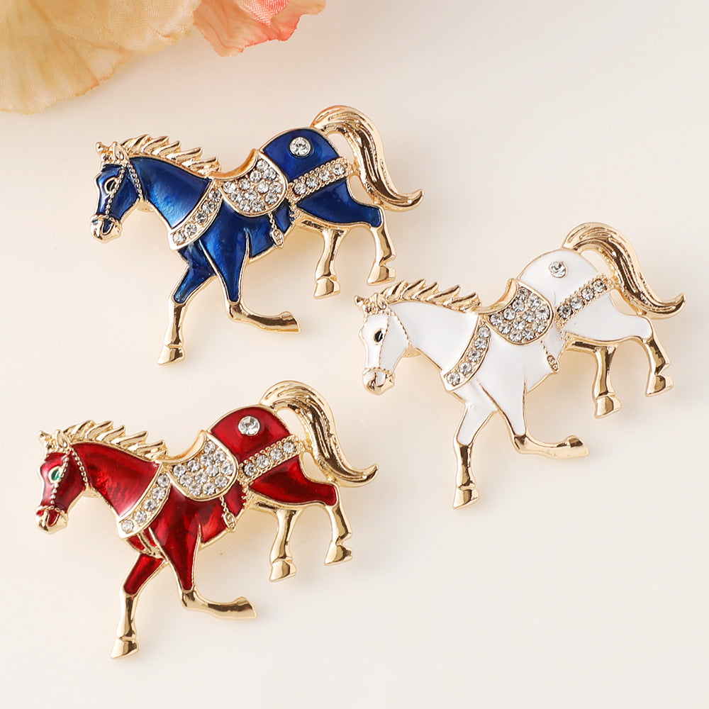 Affordable Luxury Fashion Chinese Zodiac Horse Drop Oil Diamond Brooch High Sense