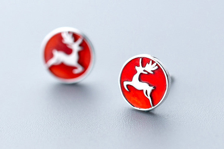 Christmas Gift Silver Color Animal Deer Earrings Hollow Circular Running Elk Earrings For Women Fashion Jewelry