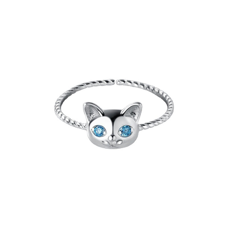 Black Animal Cat Blue Diamond Twist Wreath Ring