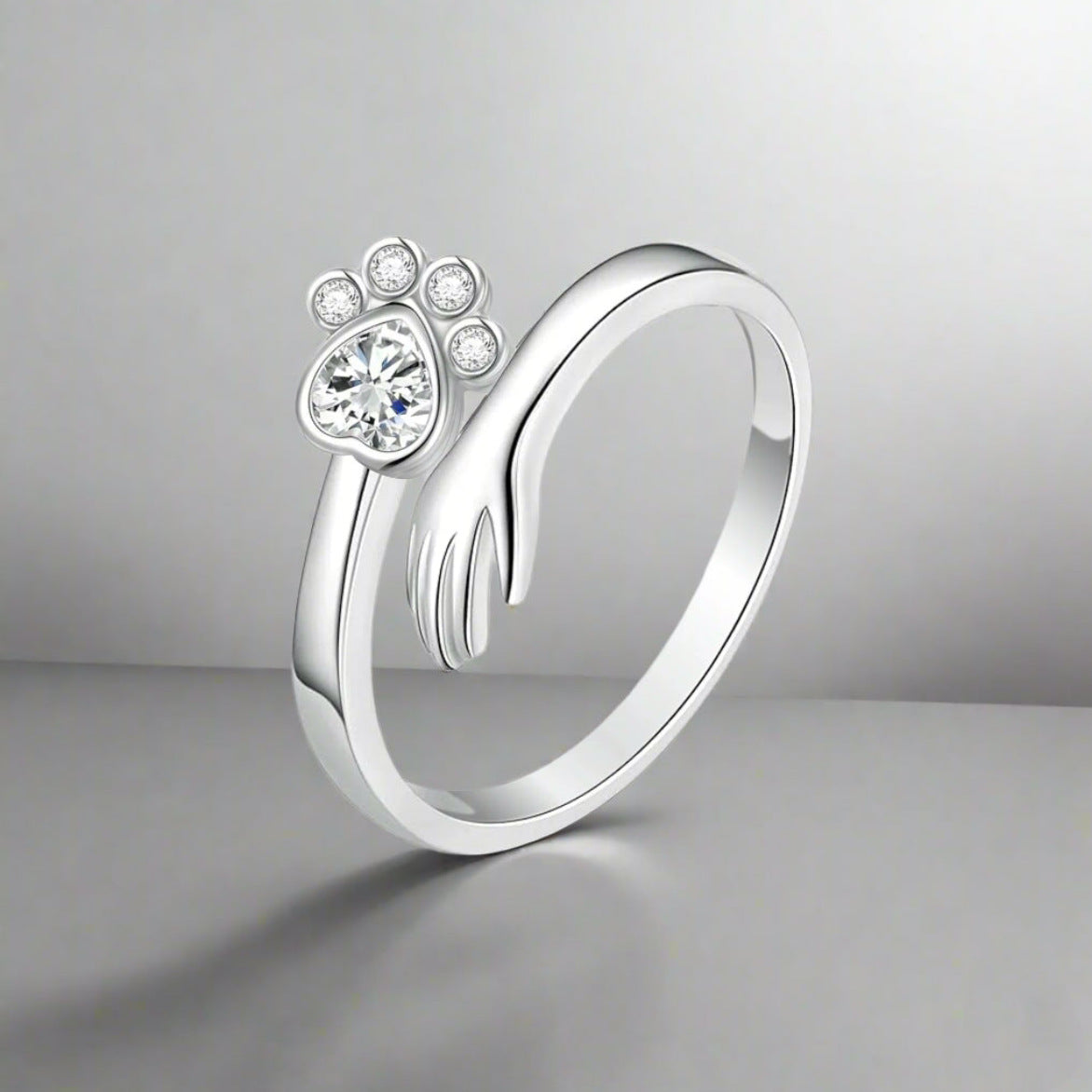 Cute Animal Cat's Paw Footprints Zircon Ring
