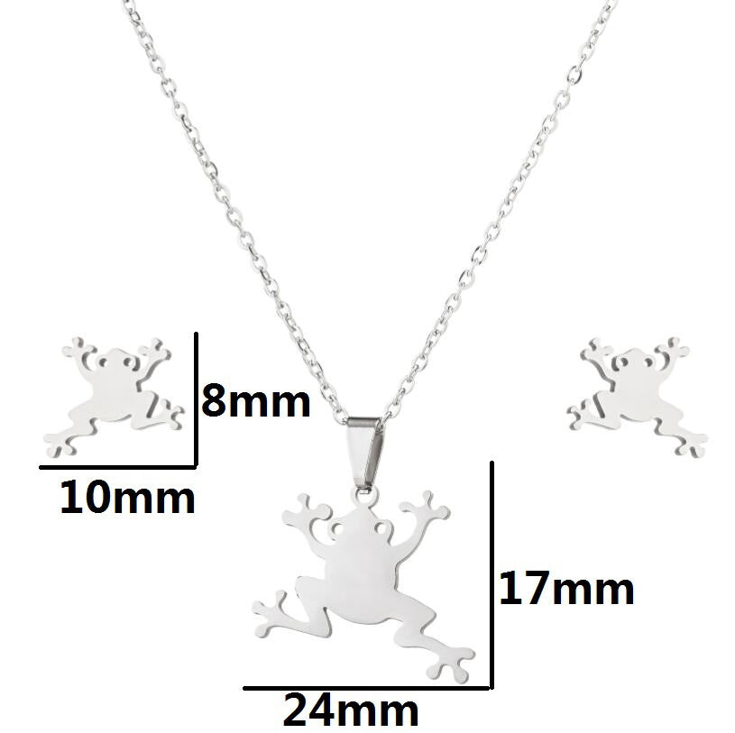 Creative Mori Cartoon Frog Earrings Necklace Jewelry Suit
