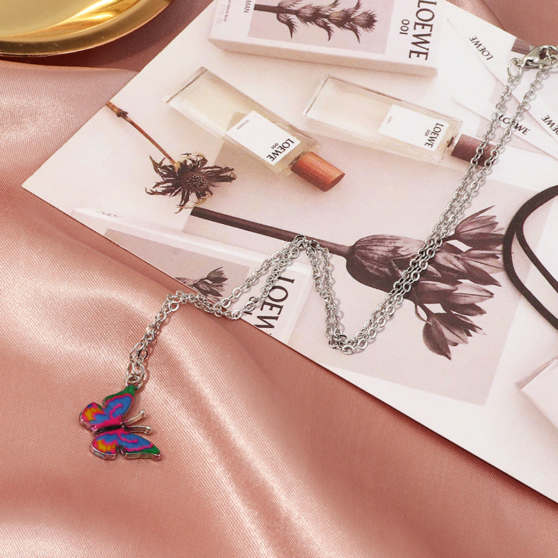 Popular Fashion Color Butterfly Necklace Retro Butterfly Necklace