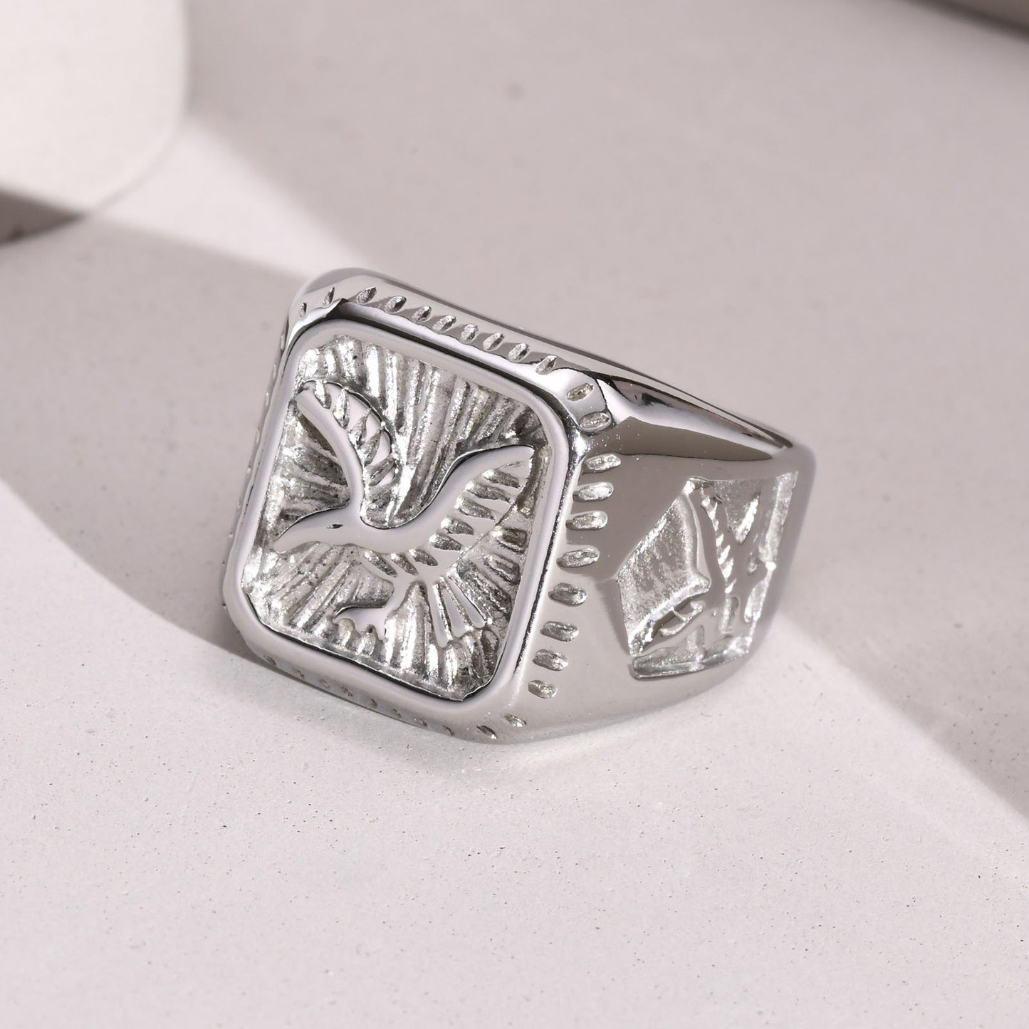 Stainless Steel Eagle Ring Gold Men's Ring