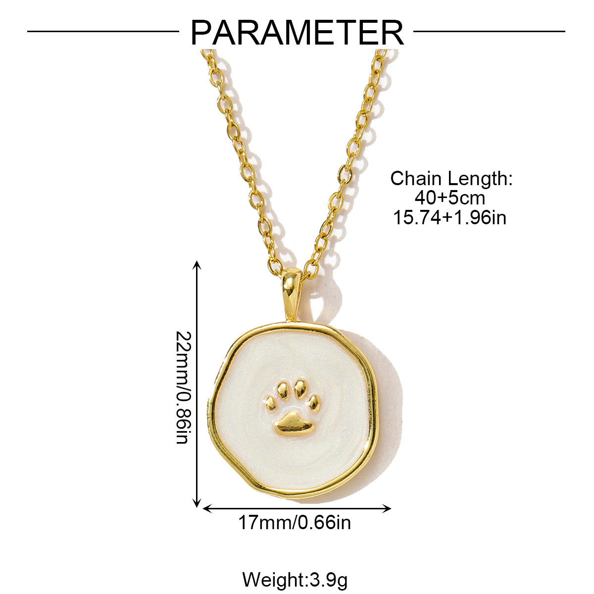 18K Real Gold Plated Drop Oil Cat's Paw Dog's Paw Pendant Necklace