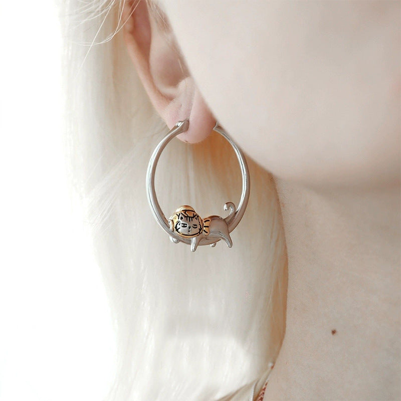Cartoon Naughty Cat Funny Earring Ear Clip Broken