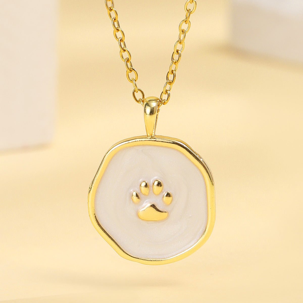 18K Real Gold Plated Drop Oil Cat's Paw Dog's Paw Pendant Necklace