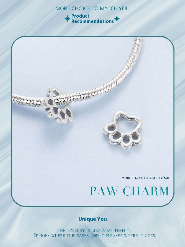 Cute Pet Paw Print S925 Sterling Silver Beads Warm