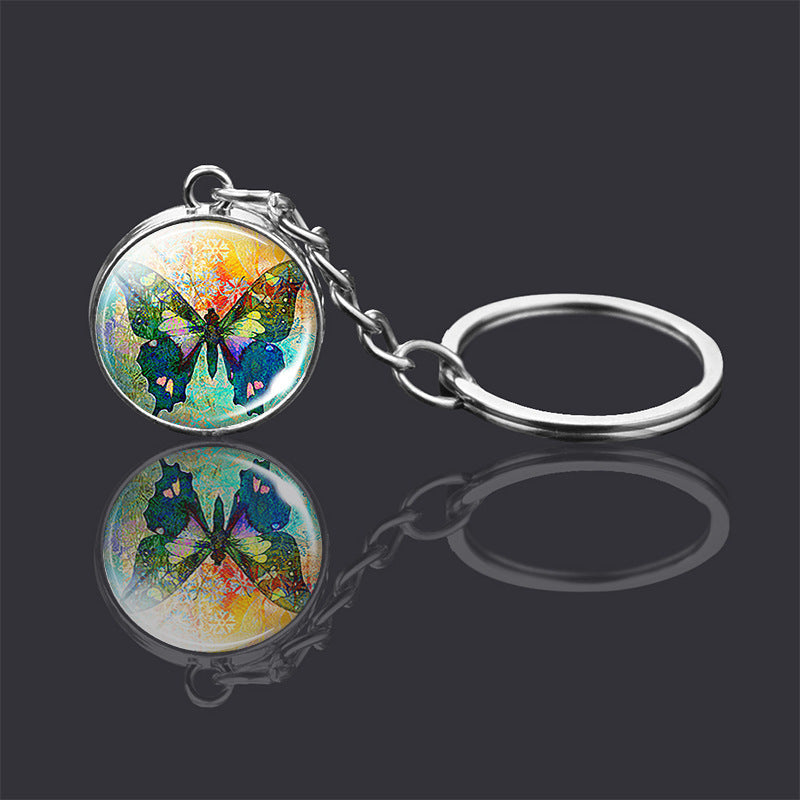 Animal Double Sided Glass Ball Keychain Ornament