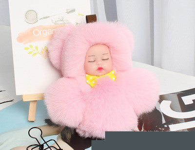 Rex Rabbit Fur Plush Sleep Doll Keychain