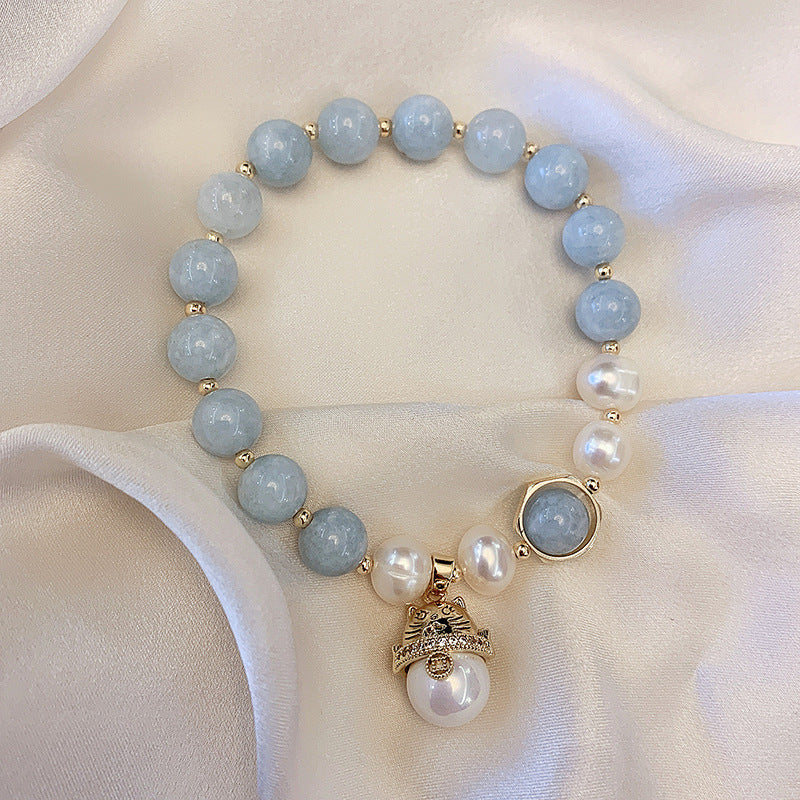 Freshwater Pearl Retro Transit Bracelet Lucky Cat Handmade Girl Hand Jewelry