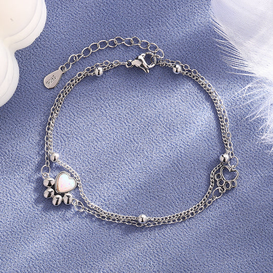 Stone Cat's Paw Sweet Double Layer Cat Bracelet Girlish Style Love