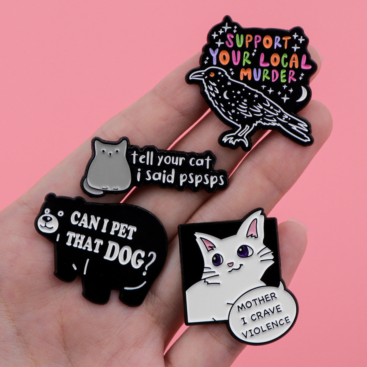 Animal Quotations Cat Black Bear Brooch Badge Clothing Backpack Ornament
