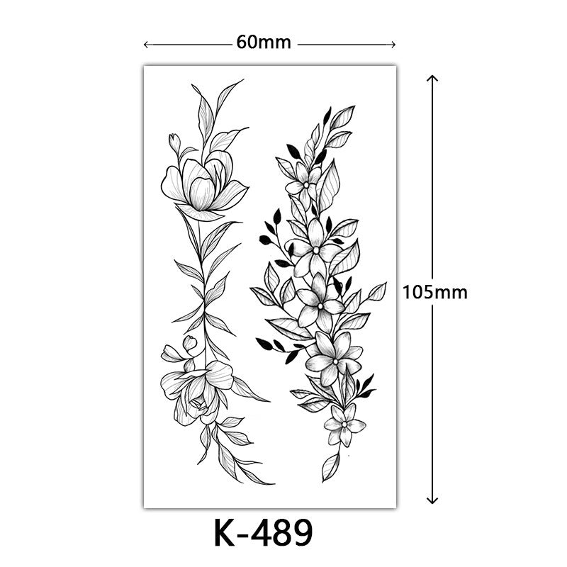 English Letter Flower Butterfly Sketch Line Waterproof Tattoo Sticker