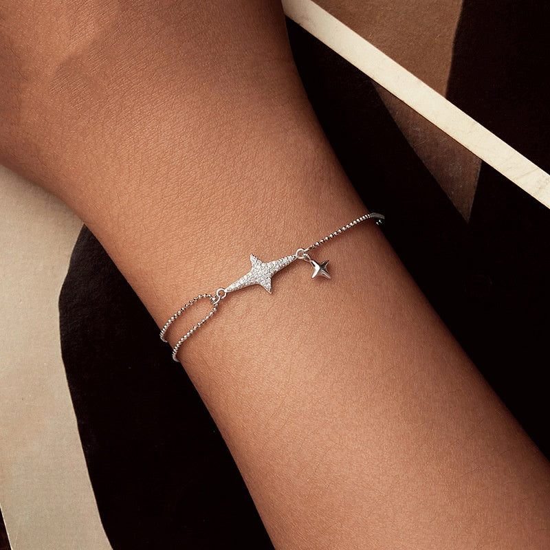 S925 Sterling Silver White Gold Plated Star Bracelet