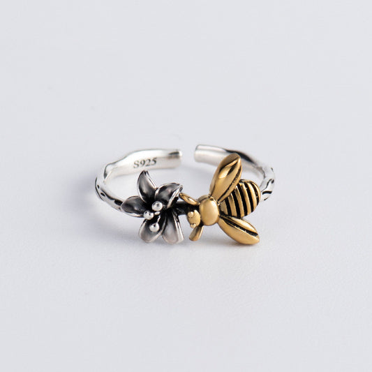 Sterling Silver Ring Bee Flower Ring