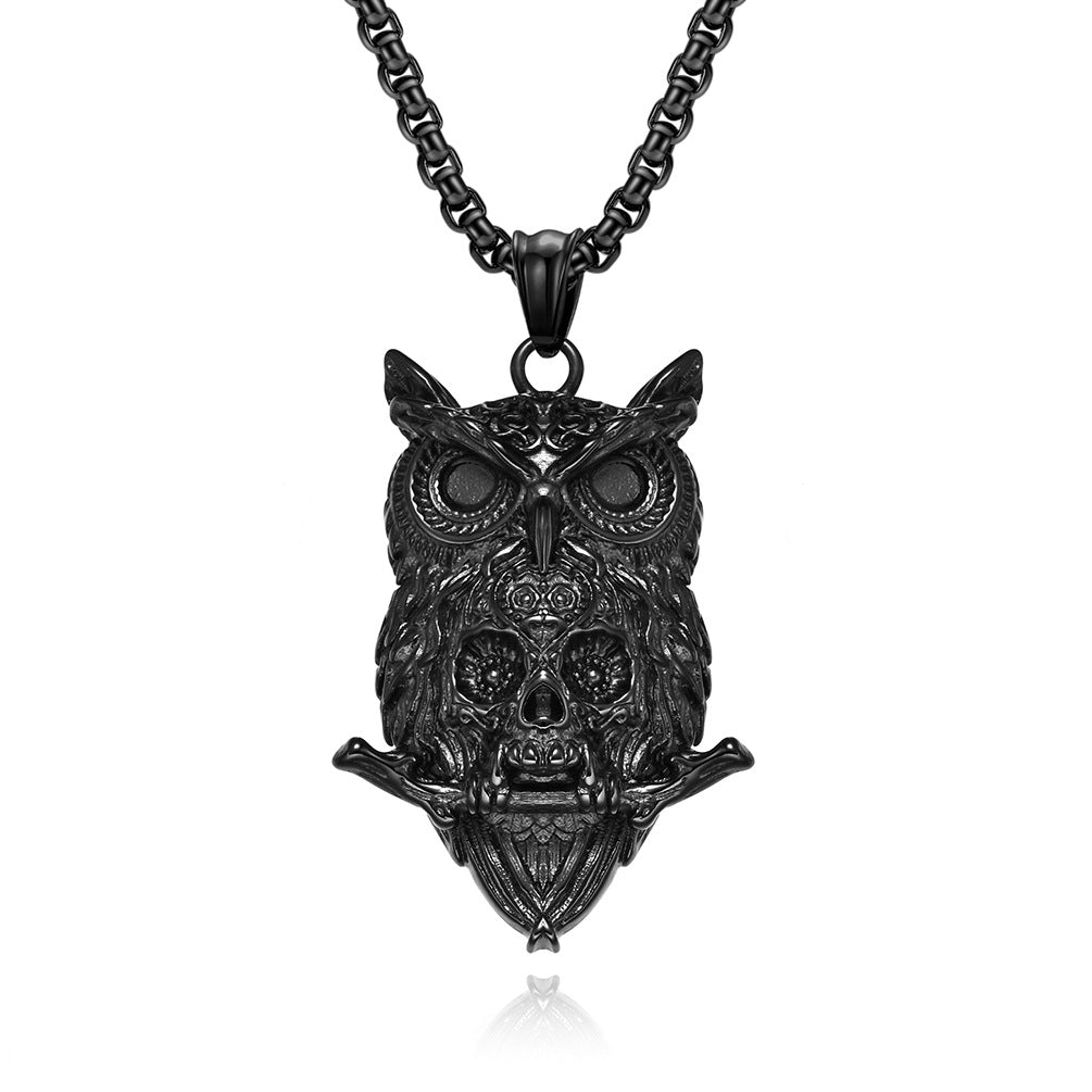 Jewelry Titanium Steel Owl Skull Necklace