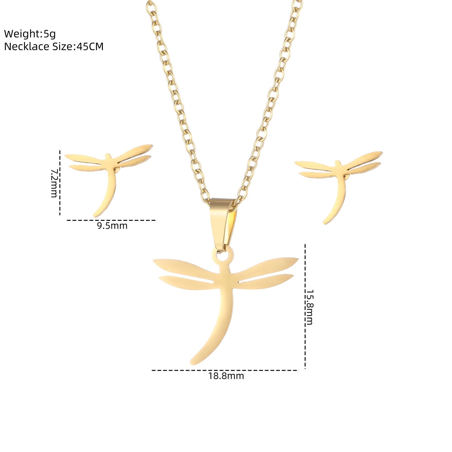 European And American New Dragonfly Pendant Stainless Steel Necklace And Earring Suit