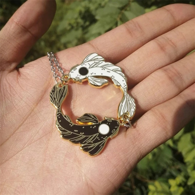 Creative Personalized Fashion Necklace Taiji Koi Drop Oil Necklace