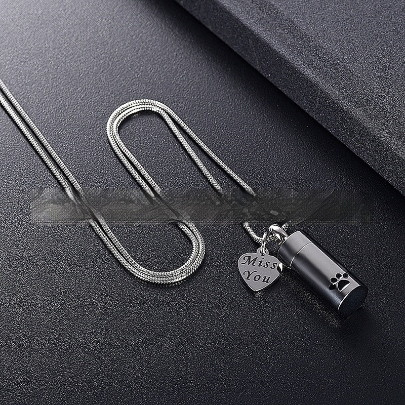 Ashes Necklace Can Be Opened Cylindrical Paw Print Cinerary Casket Pendant Ornaments