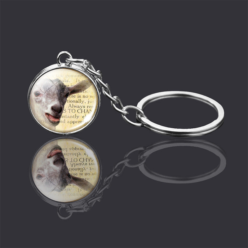 Animal Double-sided Glass Ball Keychain Jewelry