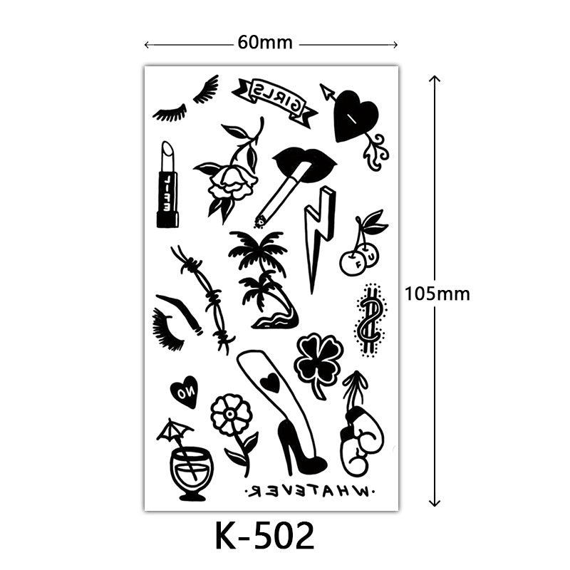 English Letter Flower Butterfly Sketch Line Waterproof Tattoo Sticker