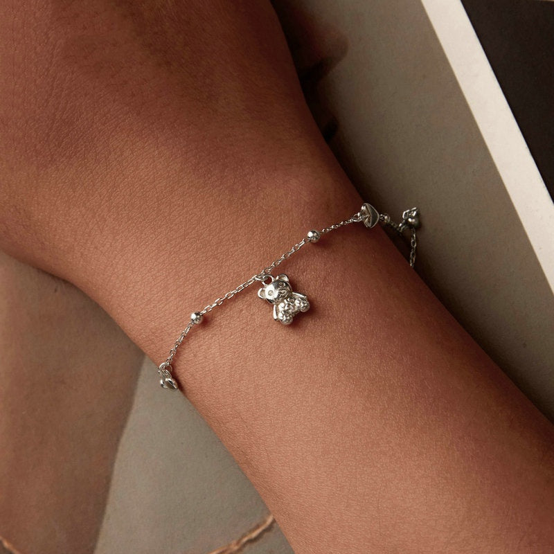 Simple S925 Loving Heart In Sterling Silver Bear Bracelet