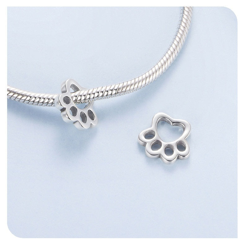Cute Pet Paw Print S925 Sterling Silver Beads Warm