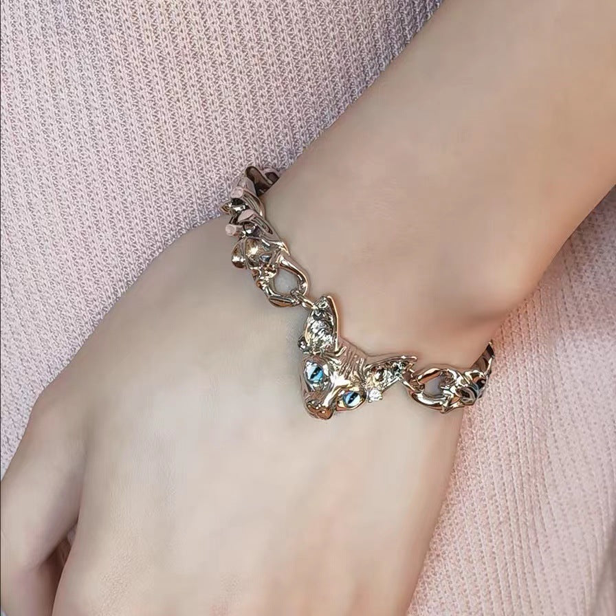 Dark Alien Cat Titanium Steel Bracelet Female Design