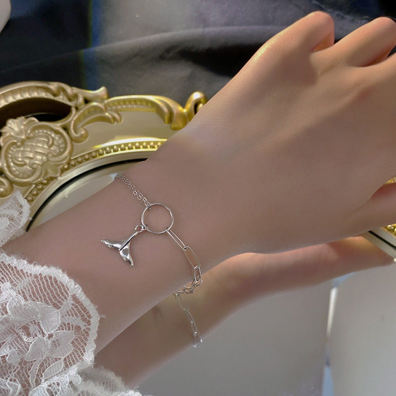 Whole Body S925 Silver Whale Tail Double-layer Bracelet Simple