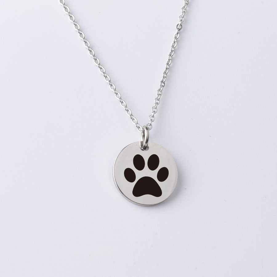 Stainless Steel Disc Lettering Dog Paw Pattern Jewelry Pendant