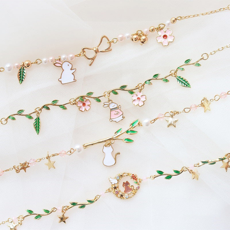 Ladies Flower Bunny Cat Leaf Bracelet