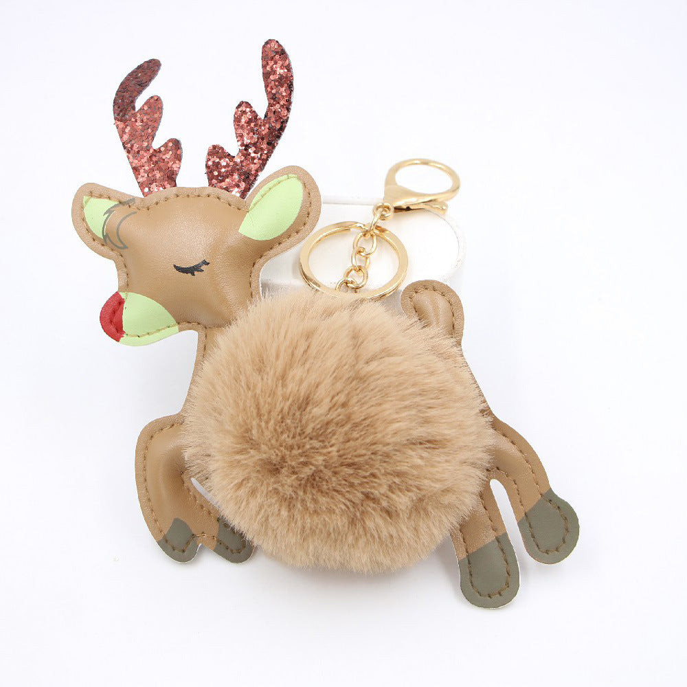 Christmas Deer Pompons Bag Accessories Keychain Pendant