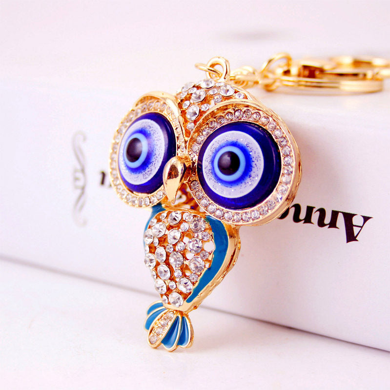 Creative Cartoon Diamond Inlaid Owl Car Keychain Pendant