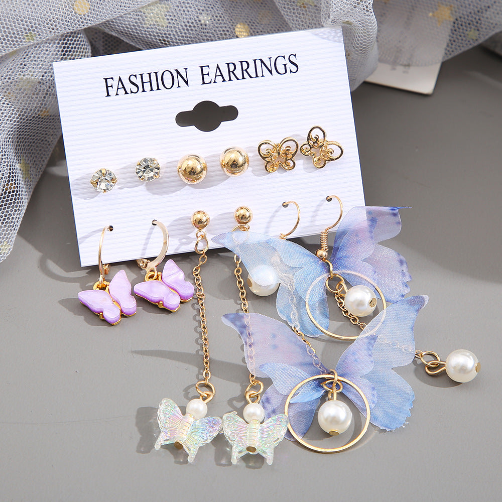Acrylic Pearl Butterfly Pendant Earring Set Women