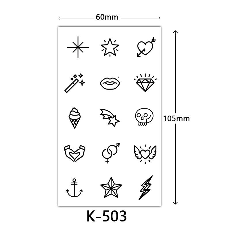 English Letter Flower Butterfly Sketch Line Waterproof Tattoo Sticker