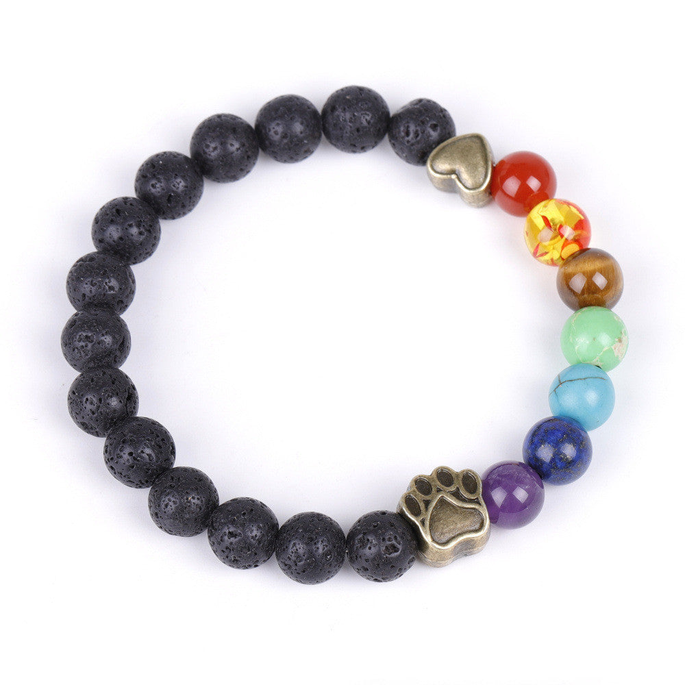 Bronze Love Heart Shaped Dog Claw Bracelet Volcanic Stone Colorful Jewelry