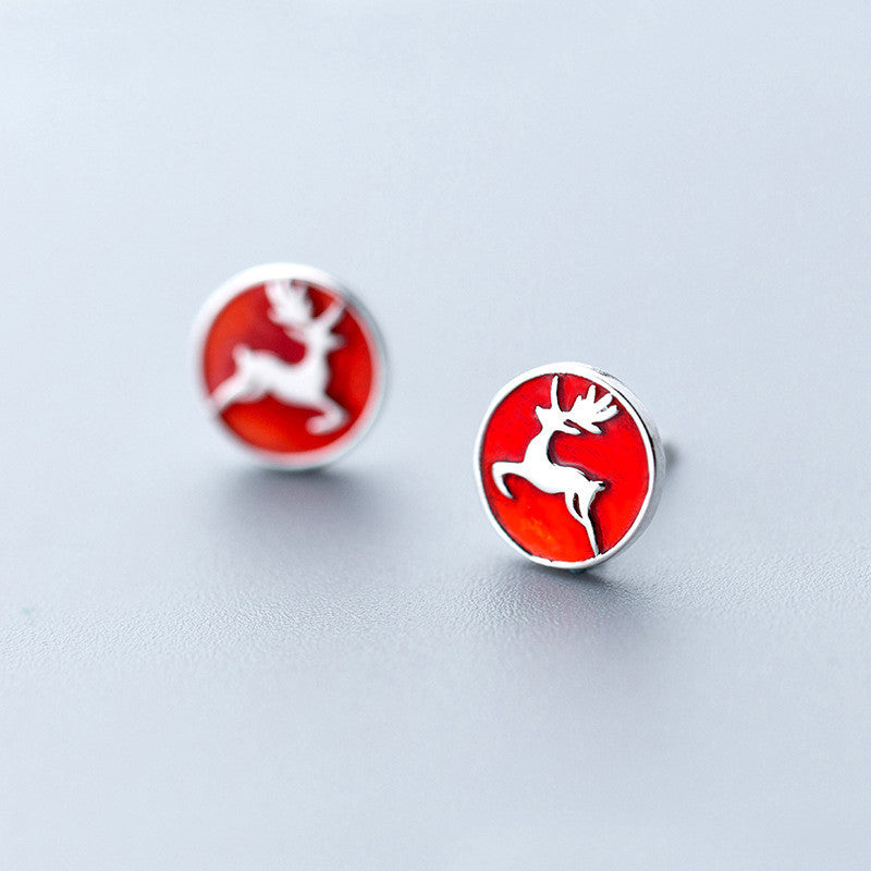 Christmas Gift Silver Color Animal Deer Earrings Hollow Circular Running Elk Earrings For Women Fashion Jewelry
