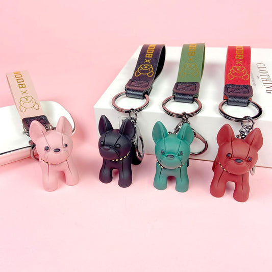Creative Cartoon Keychain Cute Bulldog Headphone Case Couple Backpack School Bag Pendant