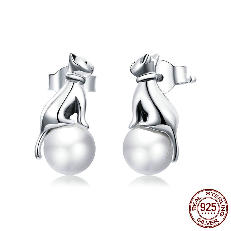 Cat Cute Animal Pearl Simple Earrings Women