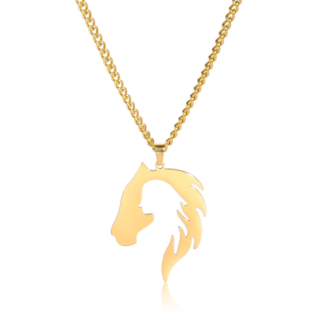 Hollow Horse Head Silhouette Stainless Steel Pendant Necklace