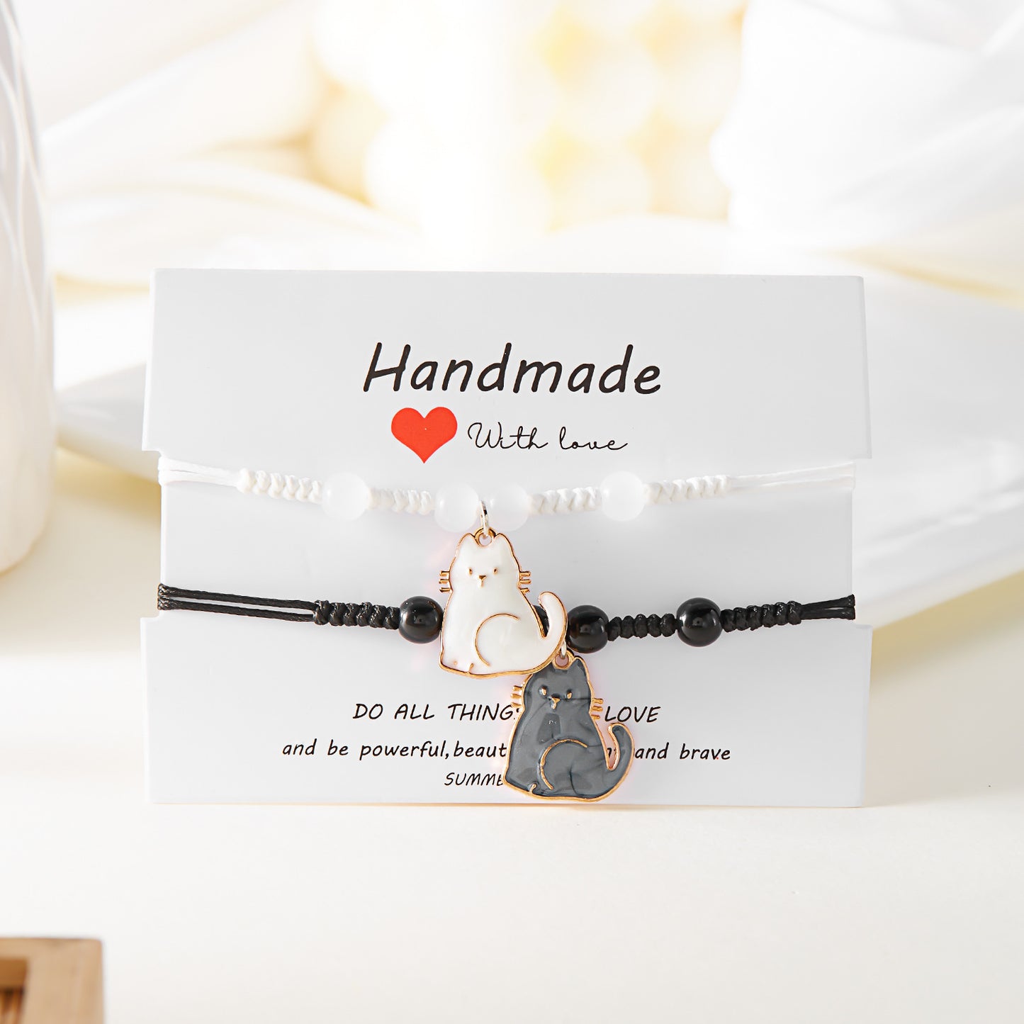 Black And White Cat Bracelet Stylish Pendant Couple