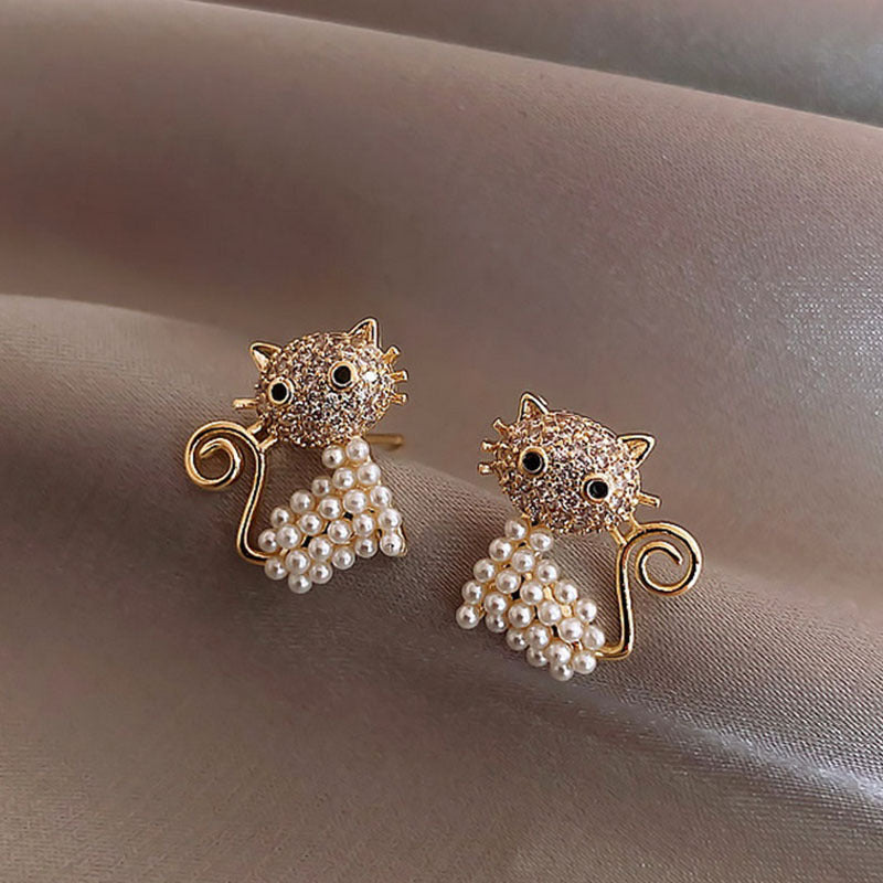 Fashion Bird Owl Pearl  Animal Creative  Gold Ladies Earrings