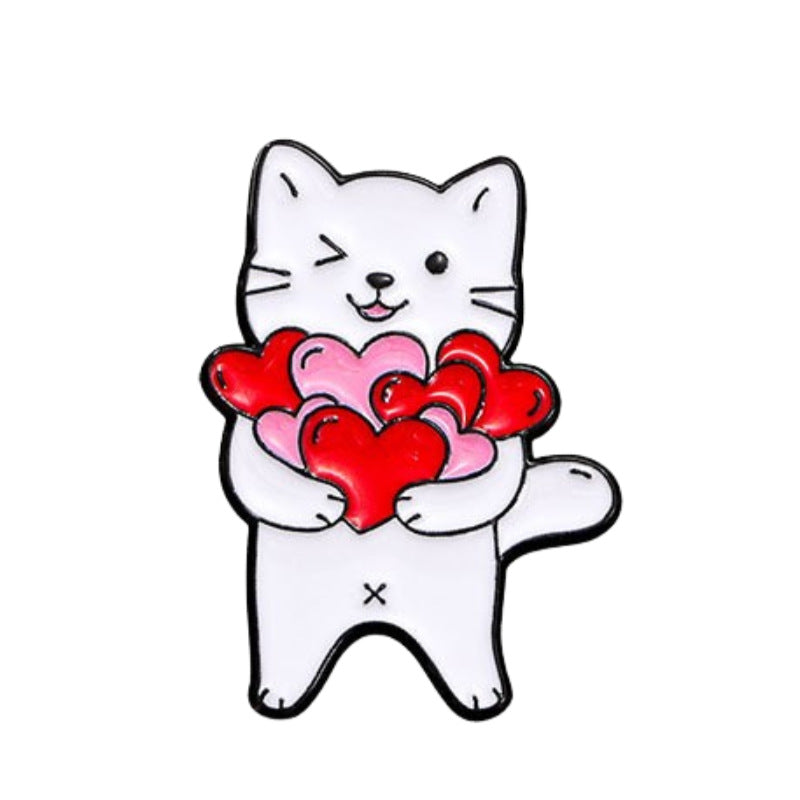 Creative Cartoon Cup Kitty Brooch Cute Love Heart