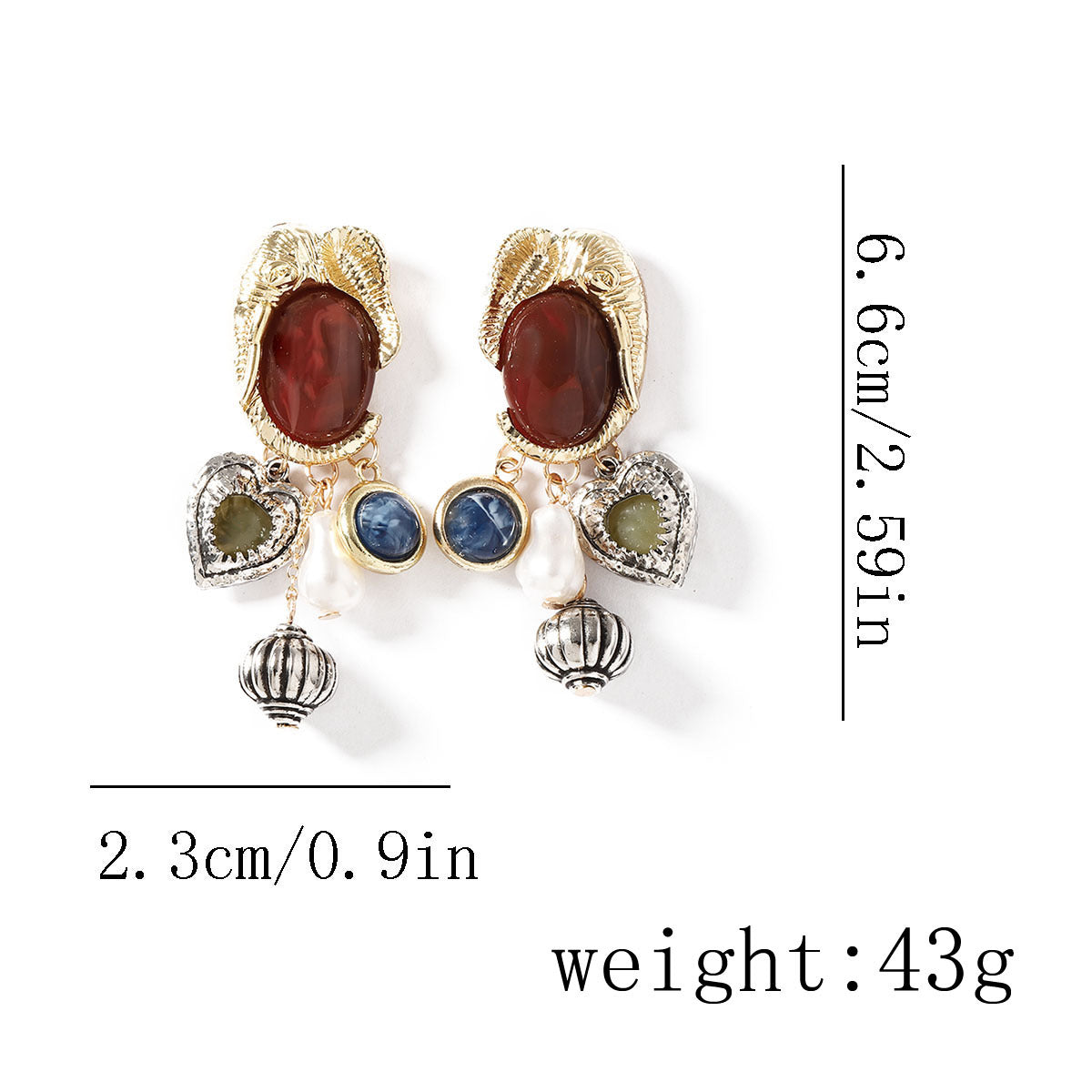 Retro Gemstone Animal Metal Pictogram Pendant Earrings