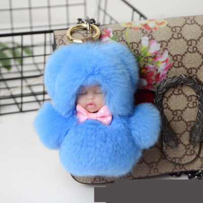 Rex Rabbit Fur Plush Sleep Doll Keychain
