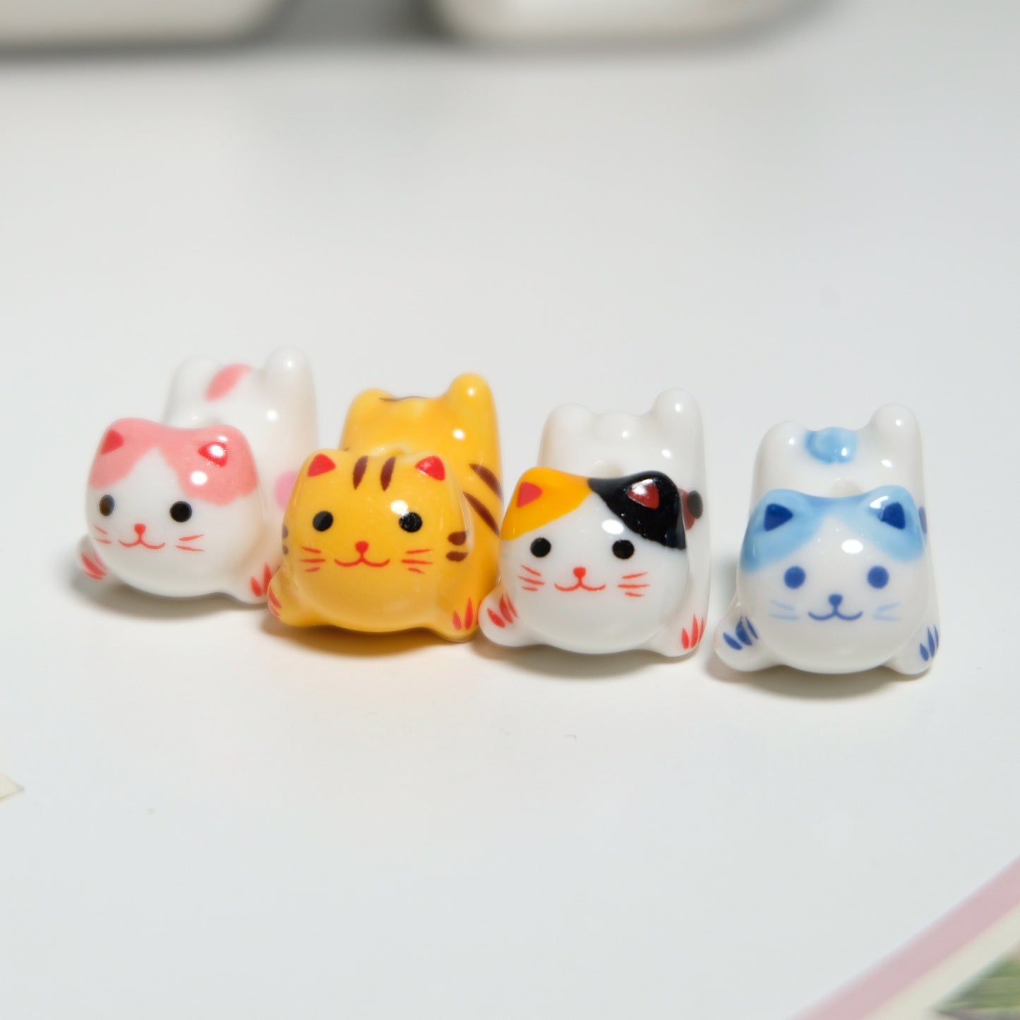 Cute Cat Beaded Wind Chimes Bracelet Necklace Handmade Lying Cute Cute Animal Ceramic Ornament