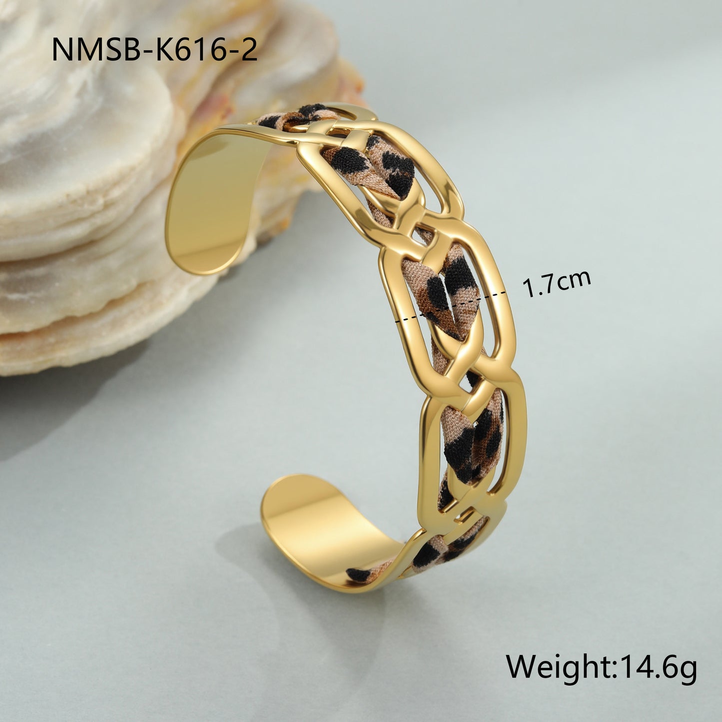 Leopard Ribbon Stainless Steel Bracelet Gold-plated Wide Version
